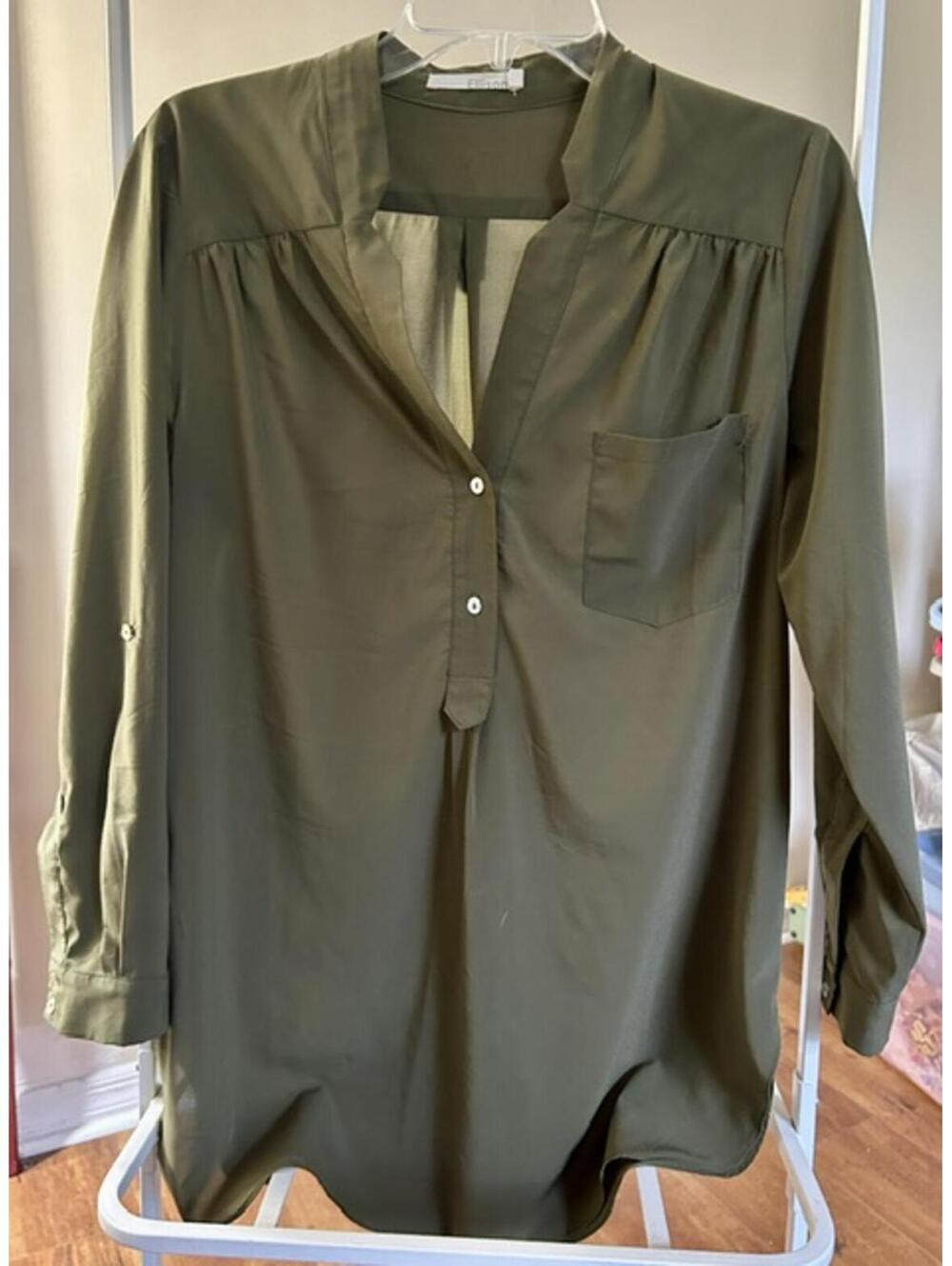 Alison Olive Green Long Sleeve Tunic Shirt